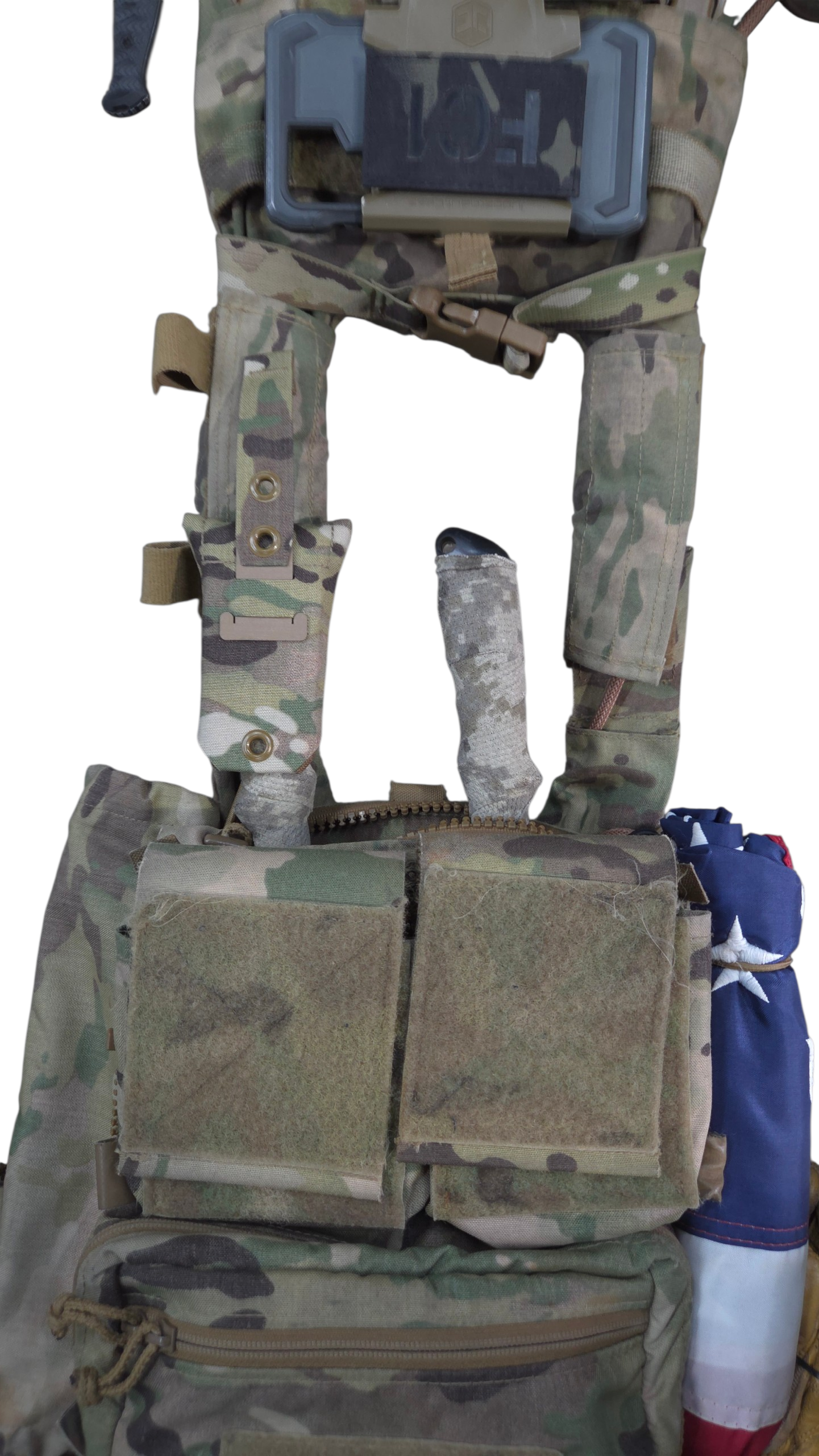 Forge Concepts Breaching Tool Retention Cover (BTRC) - Large - Multicam - With Handle on Bolt Cutters in Spiritus Systems Assaulter Back Panel