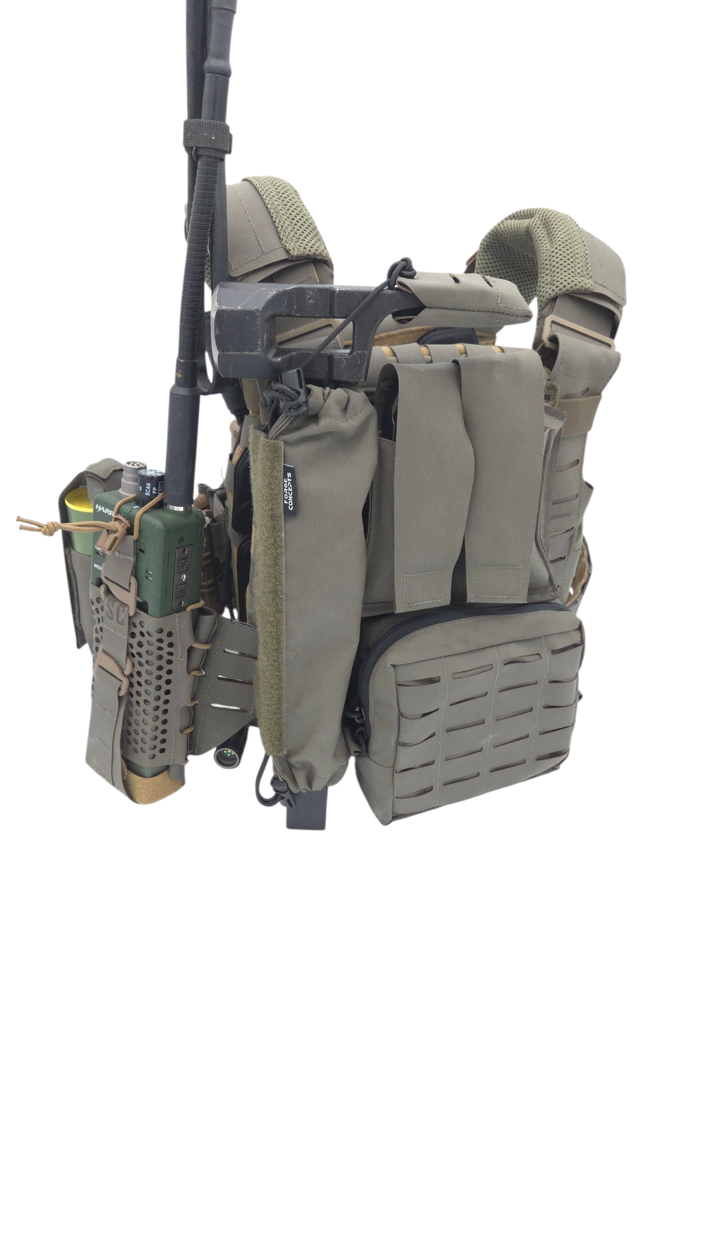 Forge Concepts Breaching Tool Retention Cover (BTRC) - Small - Ranger Green - on Fire Maul Tools Tech Hammer - in TNT Pouch on Shaw Concepts ARC Plate Carrier
